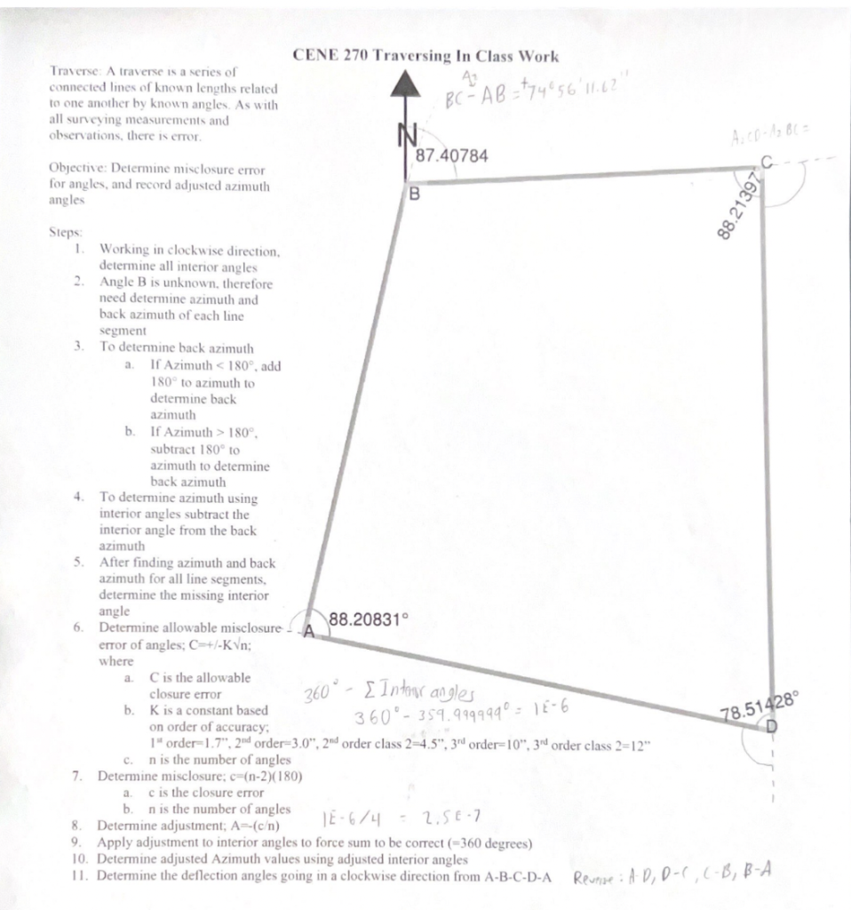 CENE 2 7 0 Traversing In Class Work Traverse: A