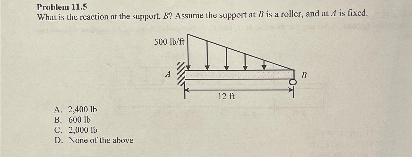 What is the reaction at the support, B ? Assume