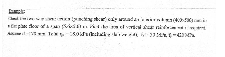 Example: Check the two way shear action (