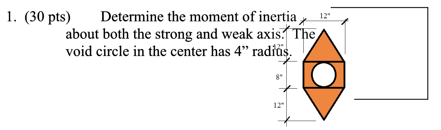 ( 3 0 pts ) Determine the moment of inertia ? 1 2