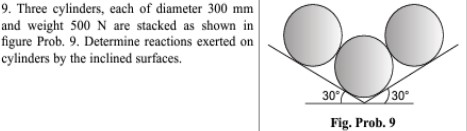 Three cylinders, each of diameter 3 0 0 m m and