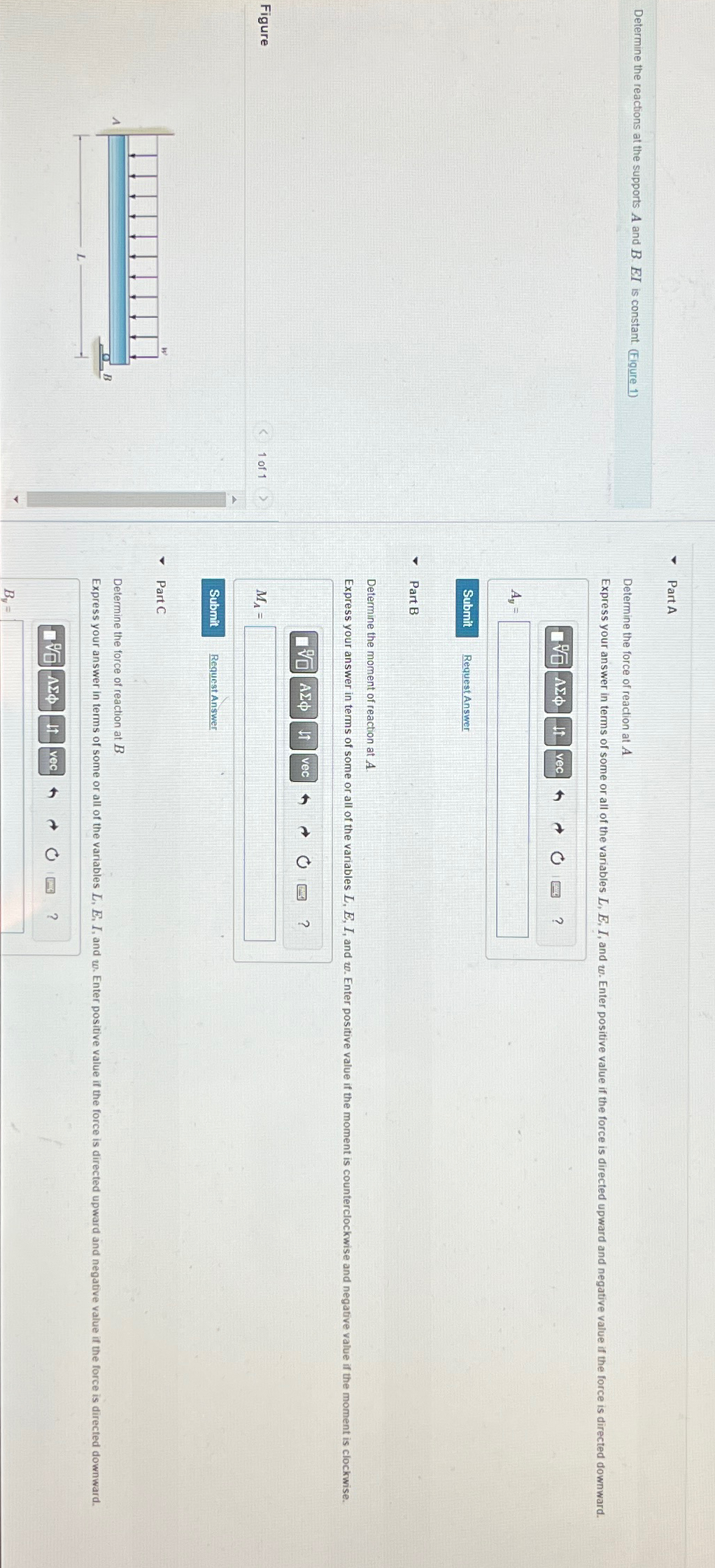 PartA Determine the force of reaction at A