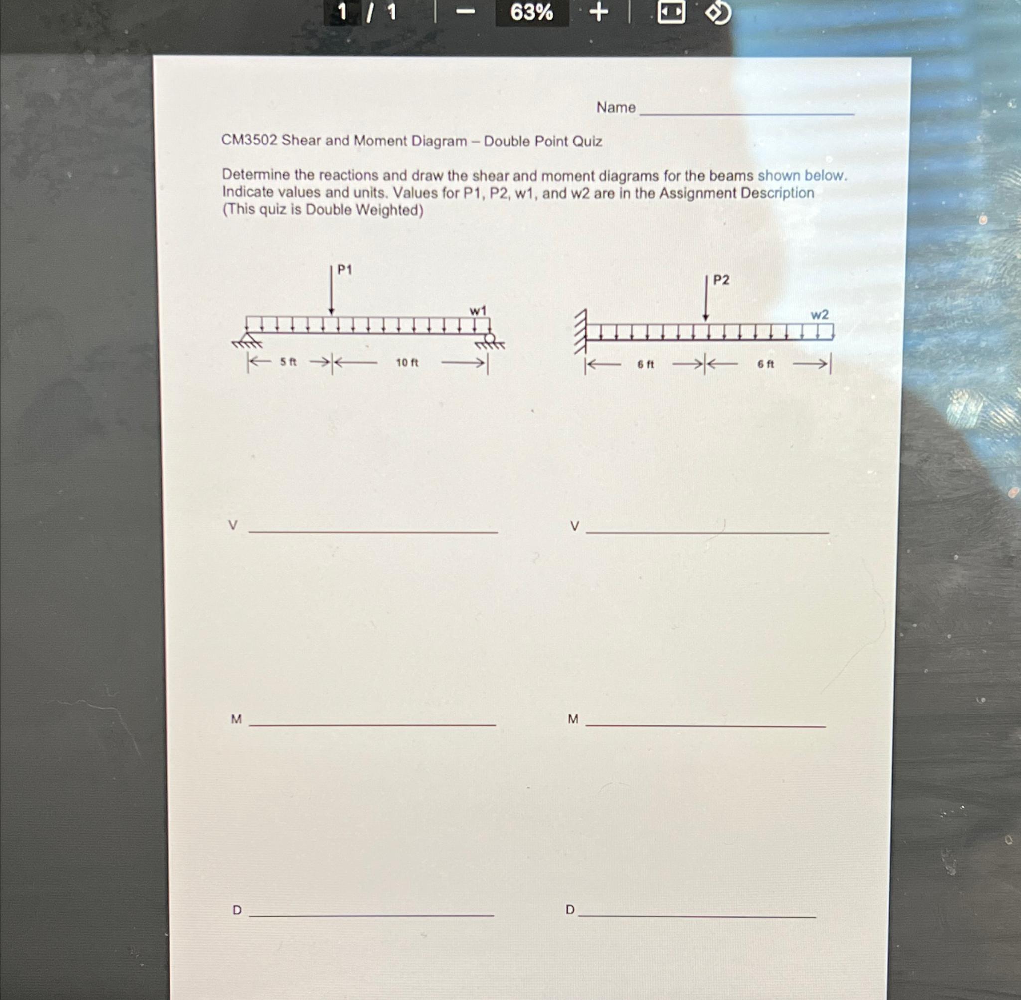 the values for P 1 = 4 0 k , w 1 = 4 k / ft , P 2