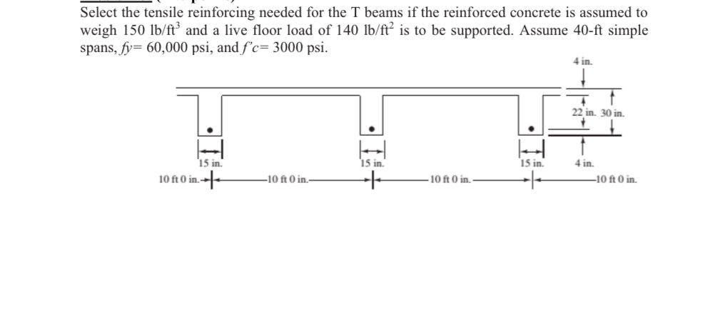 Select the tensile reinforcing needed for the T