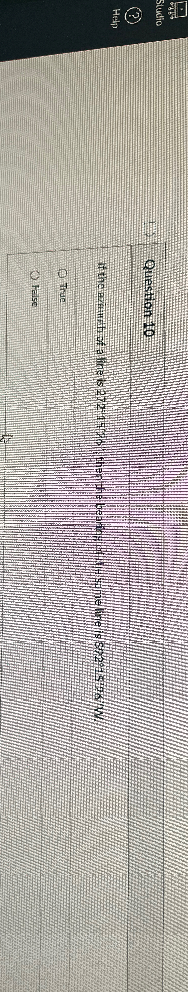 Question 1 0 If the azimuth of a line is 2 7 2 1