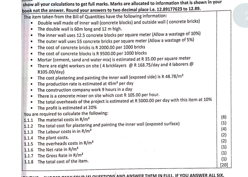 show all your calculations to get full marks.