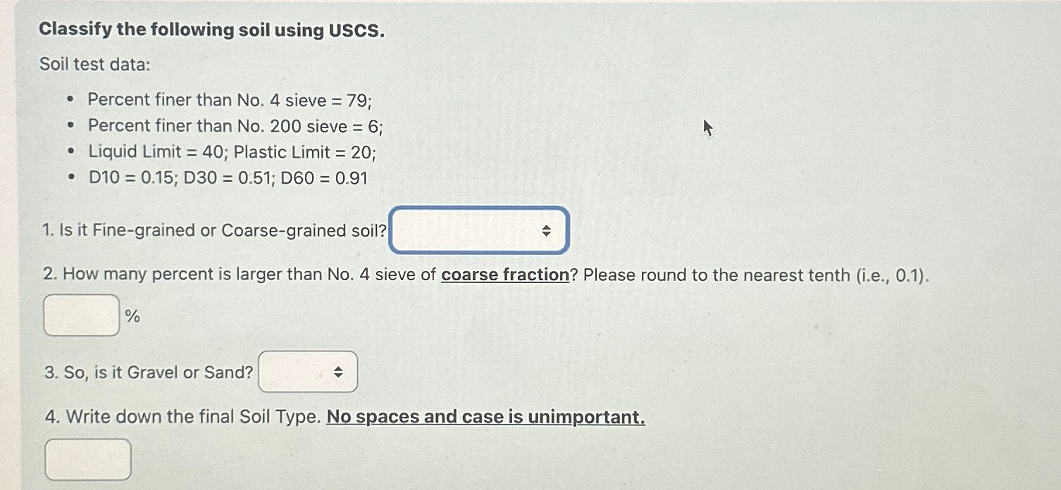 Classify the following soil using USCS. Soil test