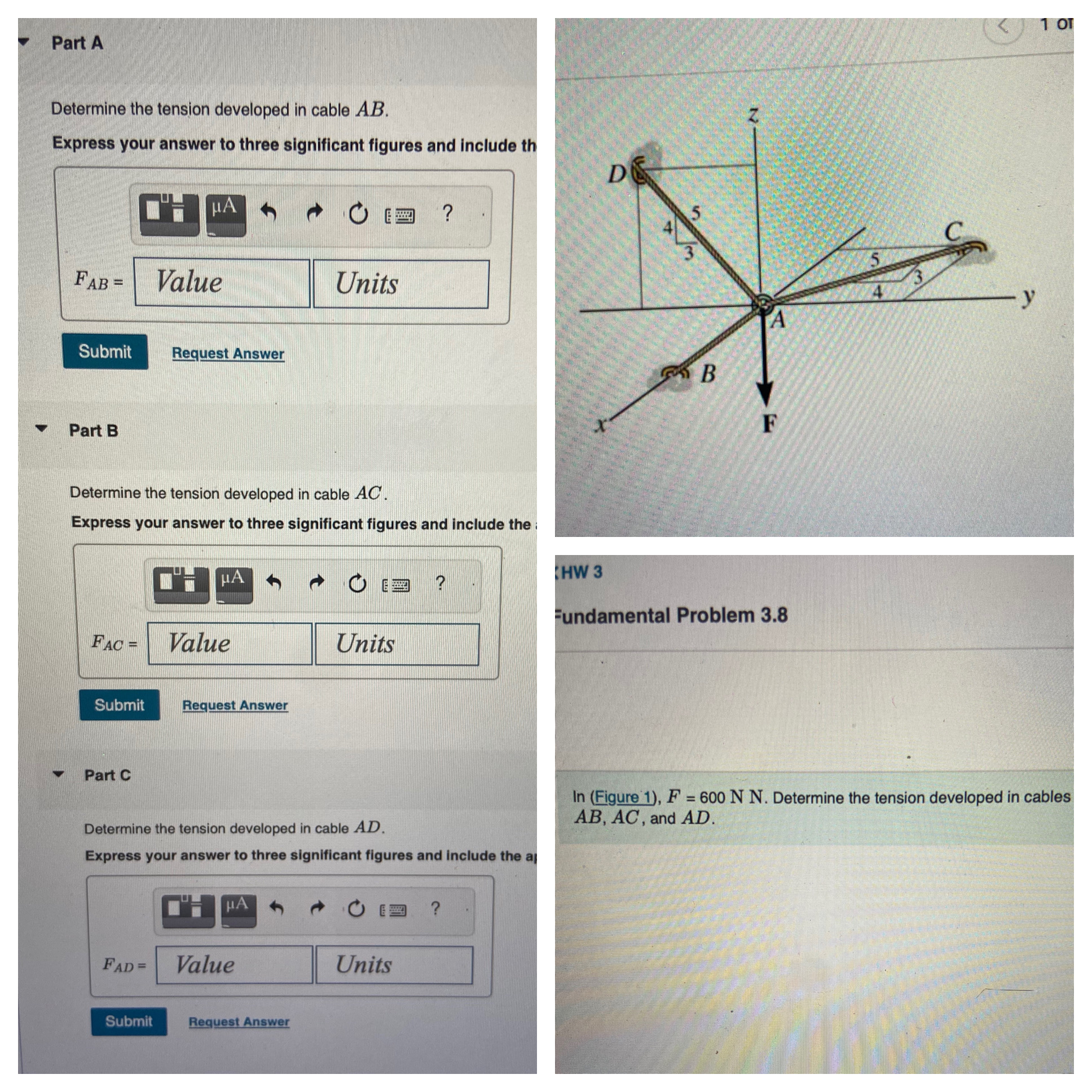 Part A 1 Determine the tension developed in cable