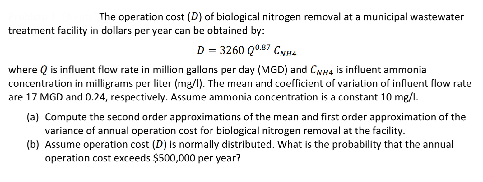 The operation cost ( D ) of biological nitrogen