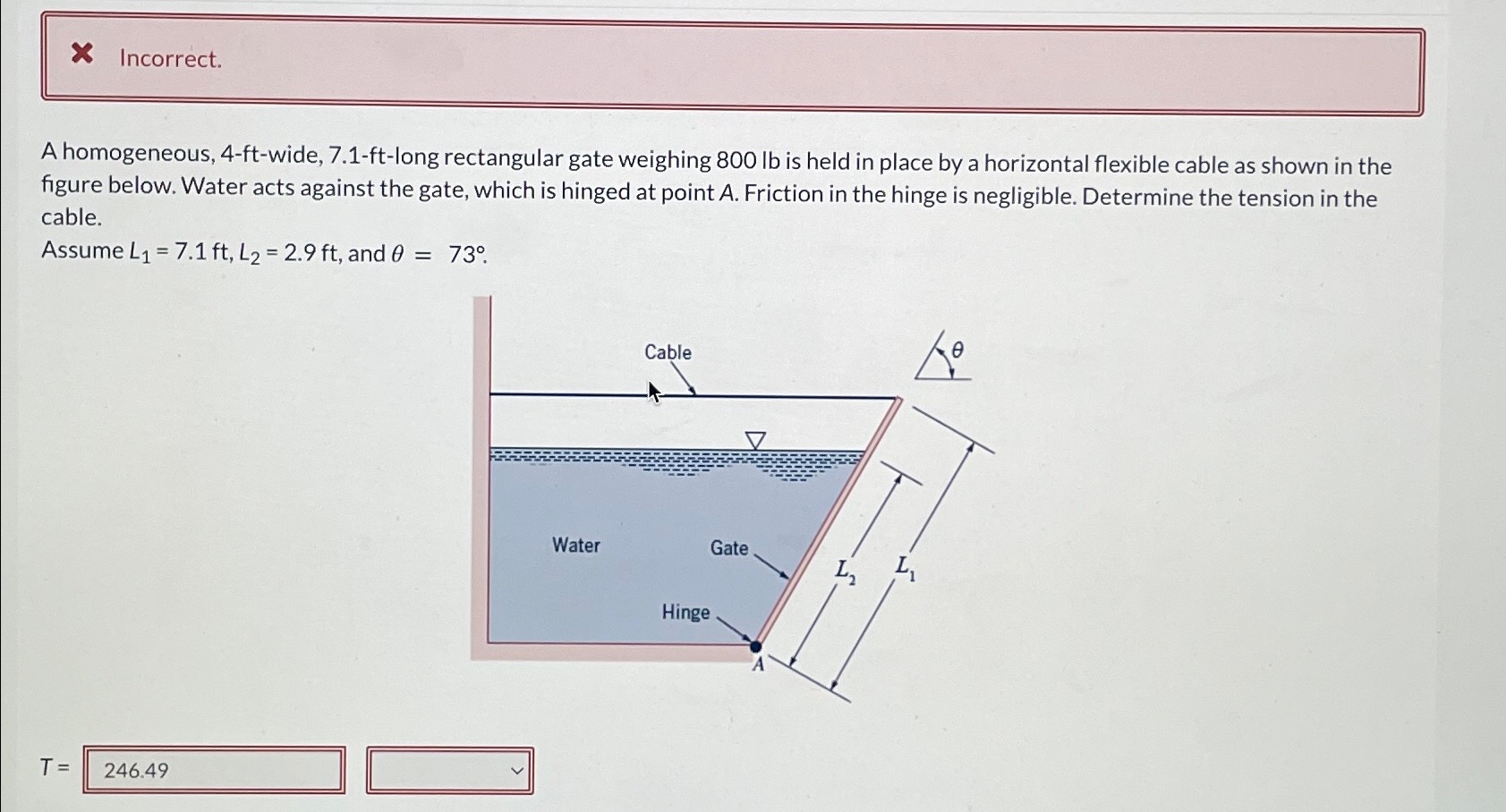 x Incorrect. A homogeneous, 4 - ft - wide, 7 . 1