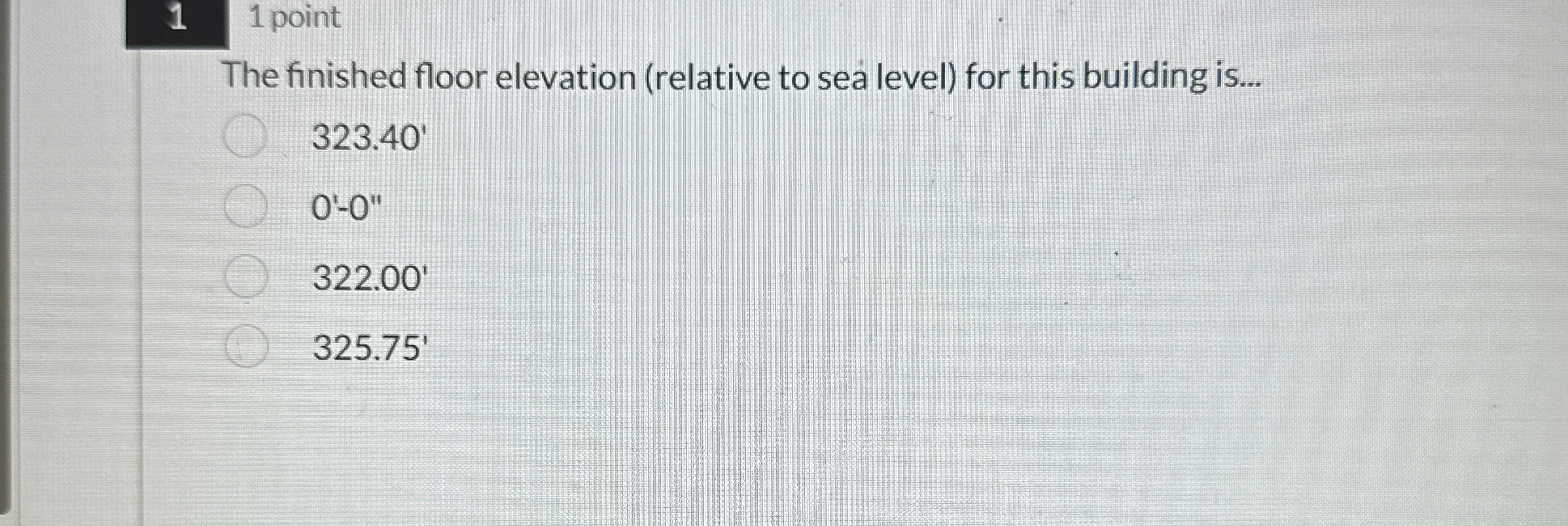 1 , 1 point The finished floor elevation (