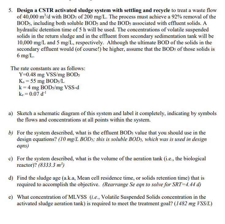 Design a CSTR activated sludge system with
