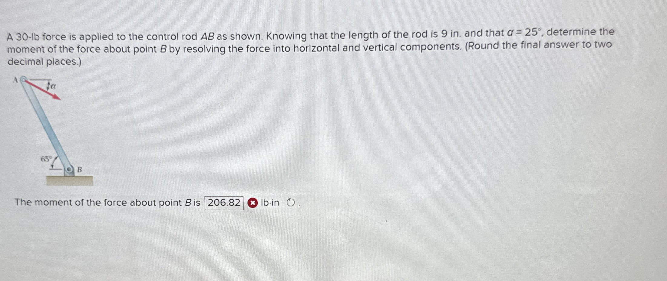 A 3 0 - 1 b force is applied to the control rod A