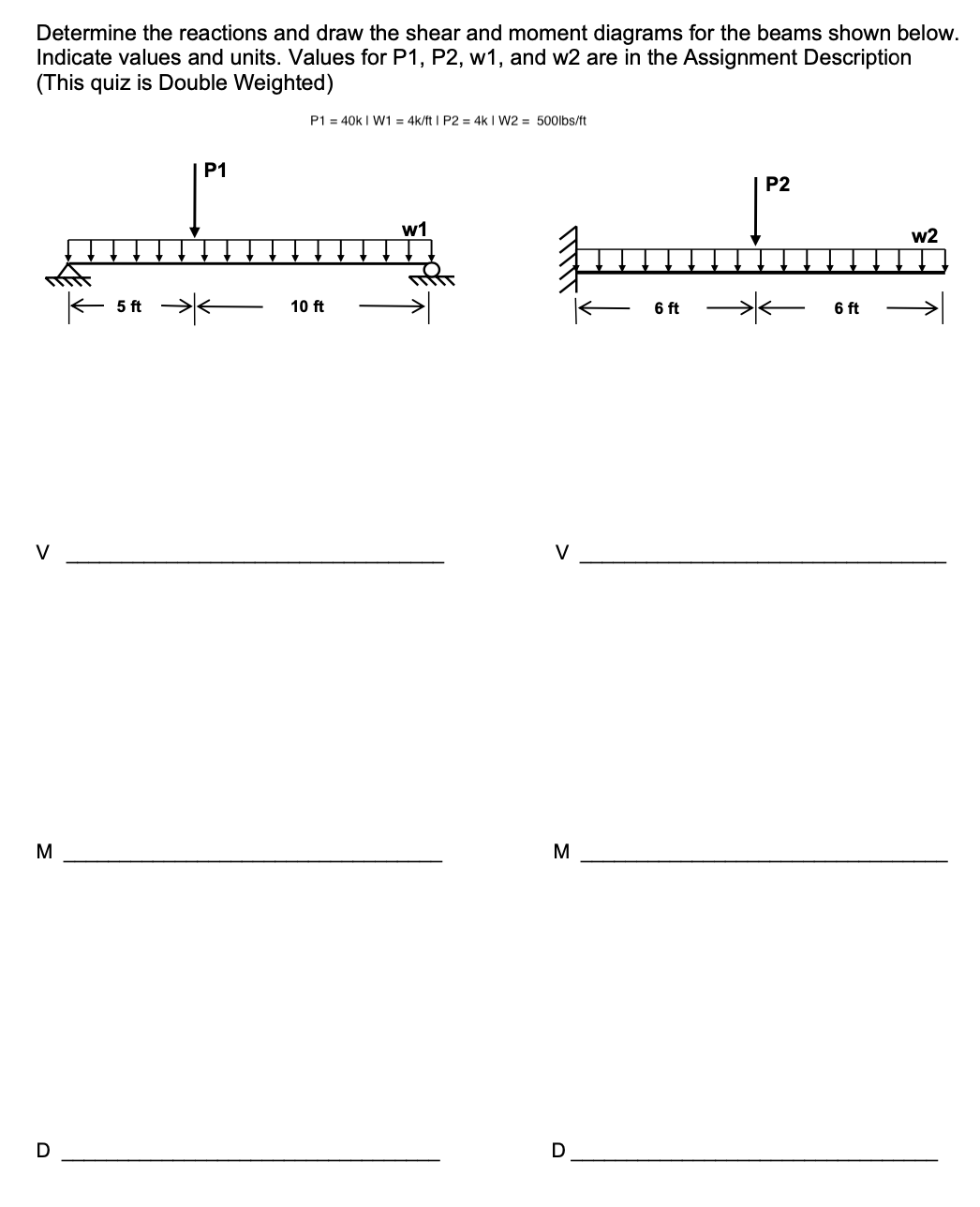 Determine the reactions and draw the shear and