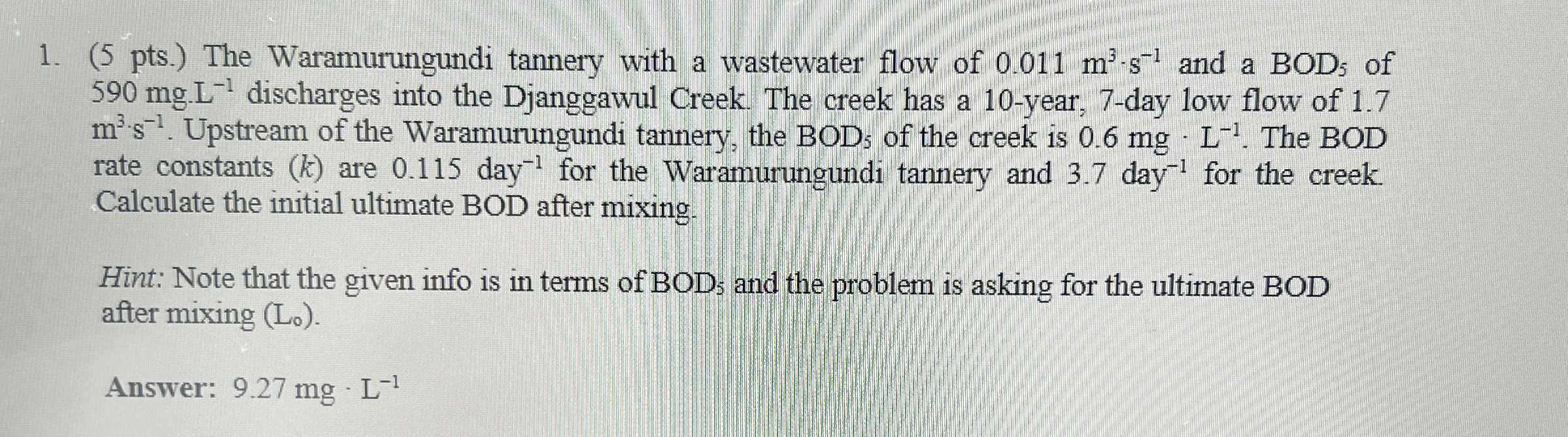 ( 5 pts . ) The Waramurungundi tannery with a
