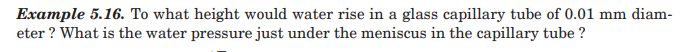 Example 5 . 1 6 . To what height would water rise