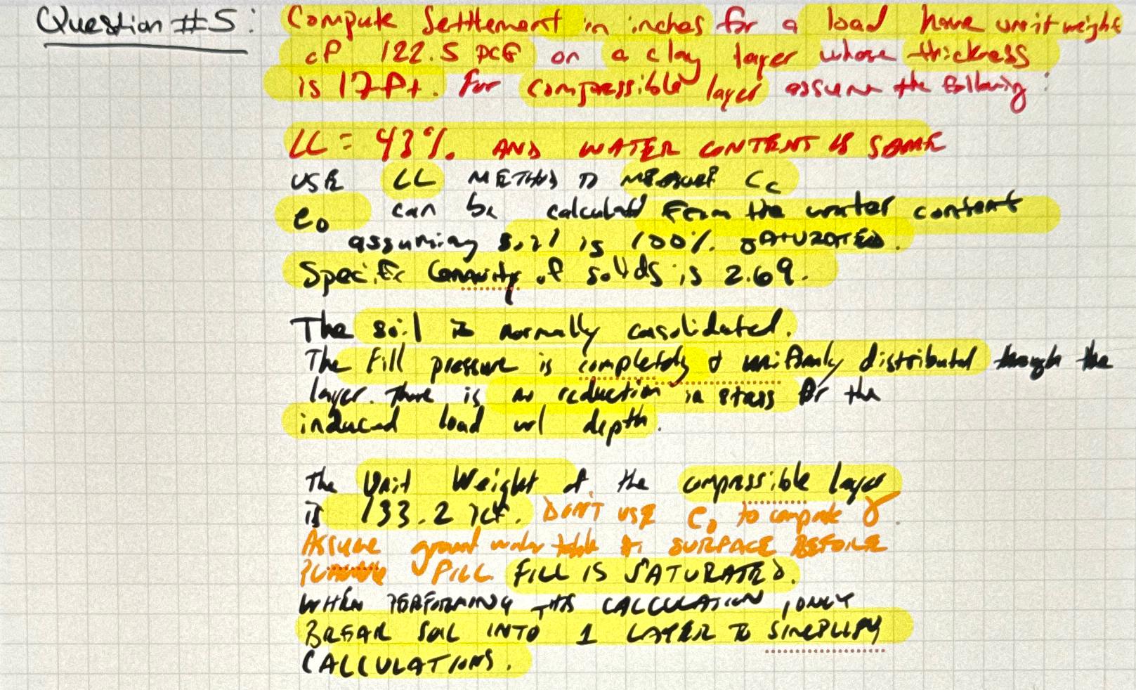 Question # 5 : Compute Settlement in inchas for a