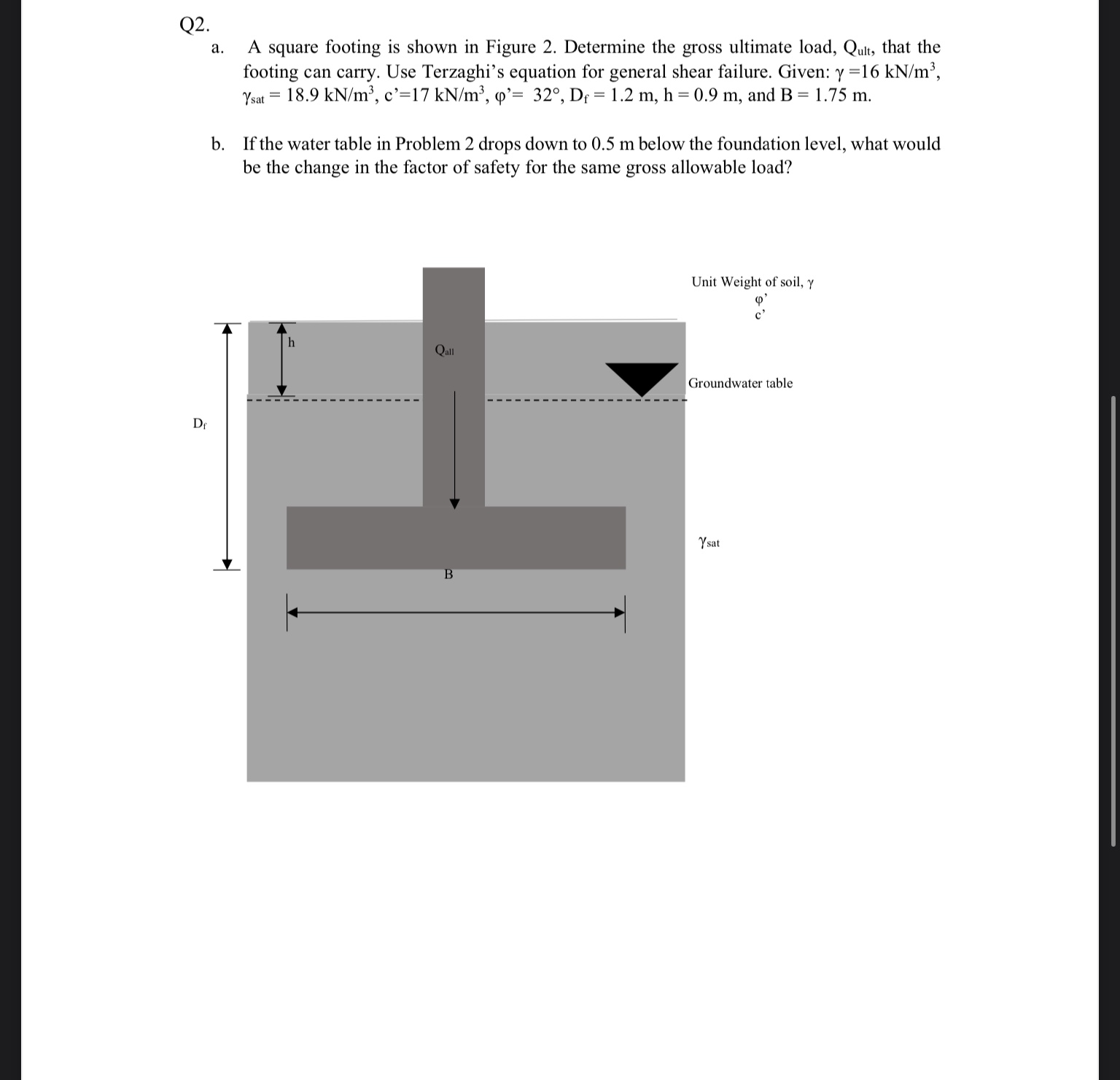 Q 2 . a . A square footing is shown in Figure 2 .