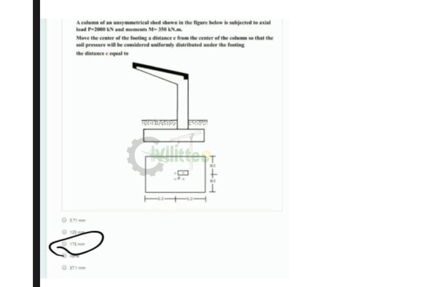 A column of an unvymmetrical shed shown in the