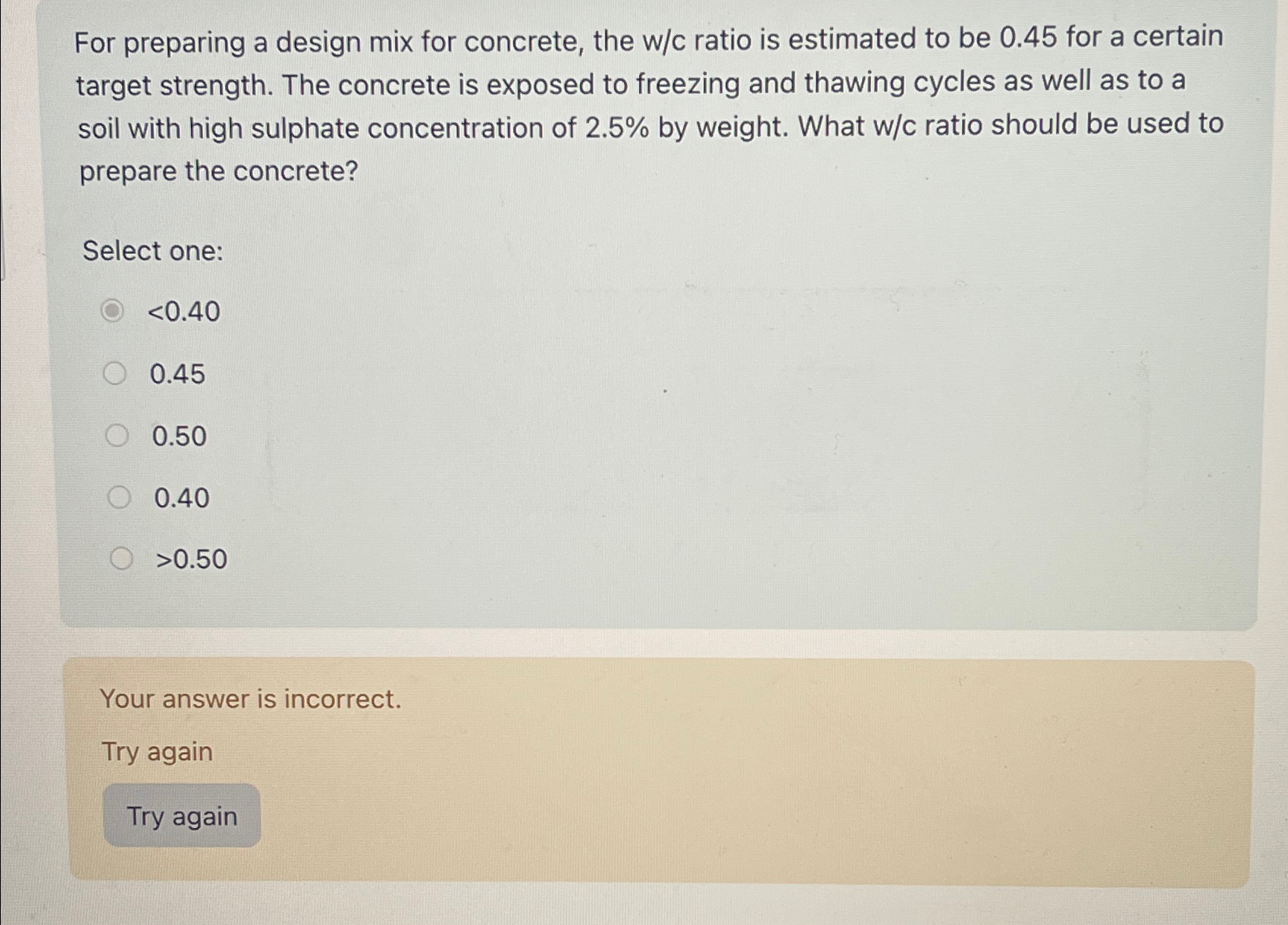 For preparing a design mix for concrete, the w /