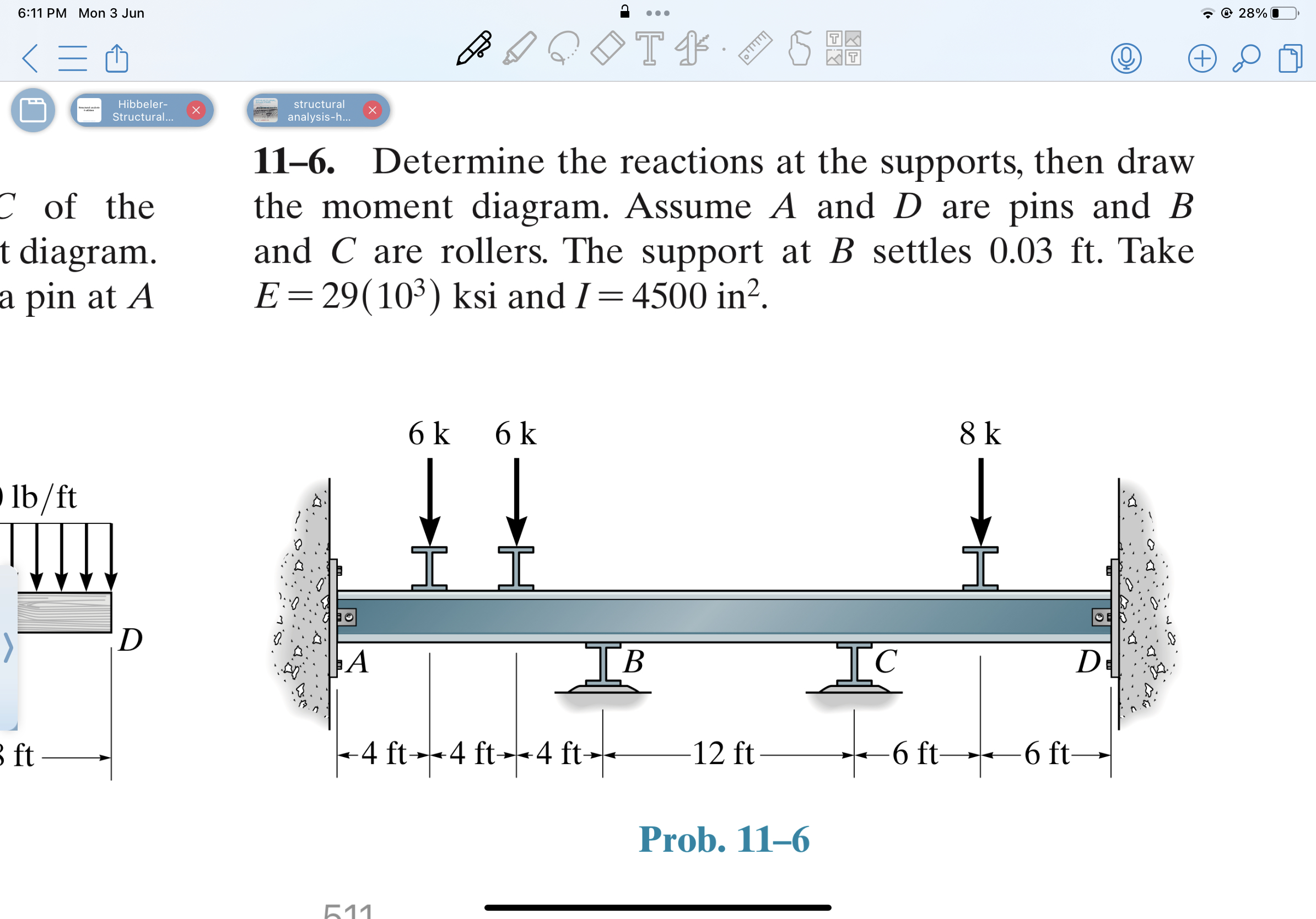 Cof thet diagram.a pin at A 1 1 - 6 . Determine