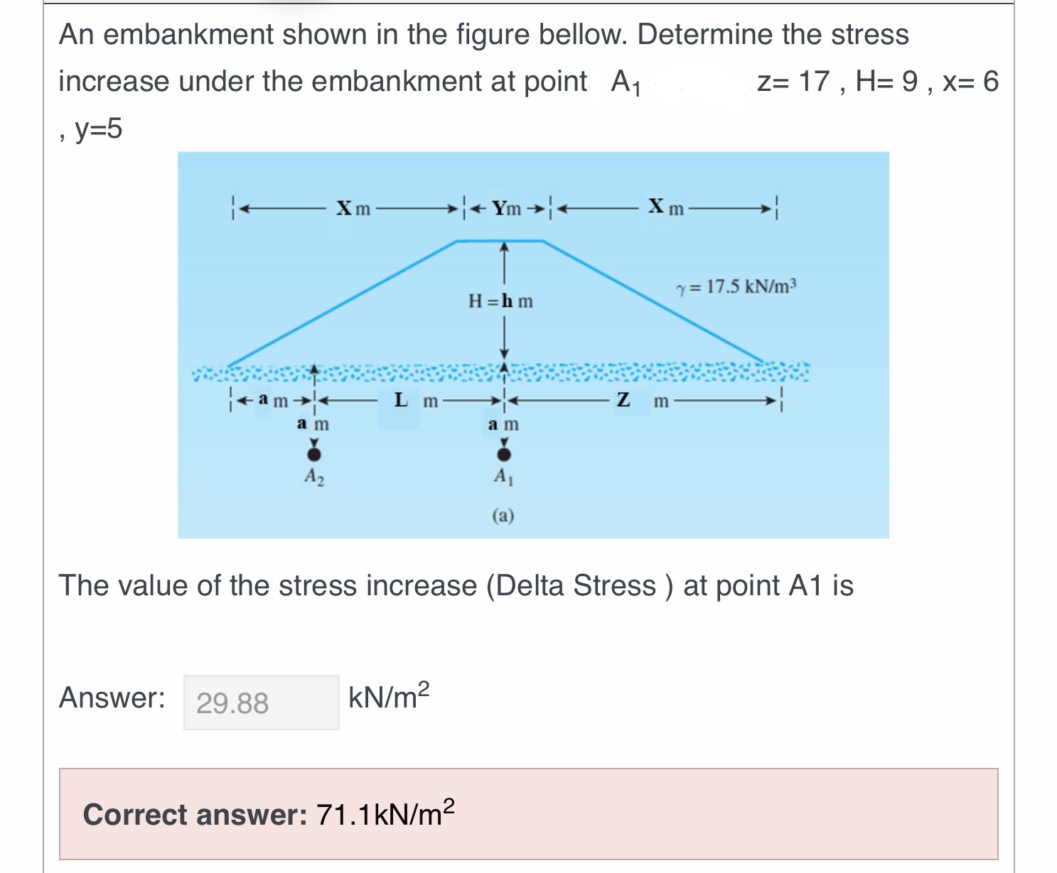 An embankment shown in the figure bellow.
