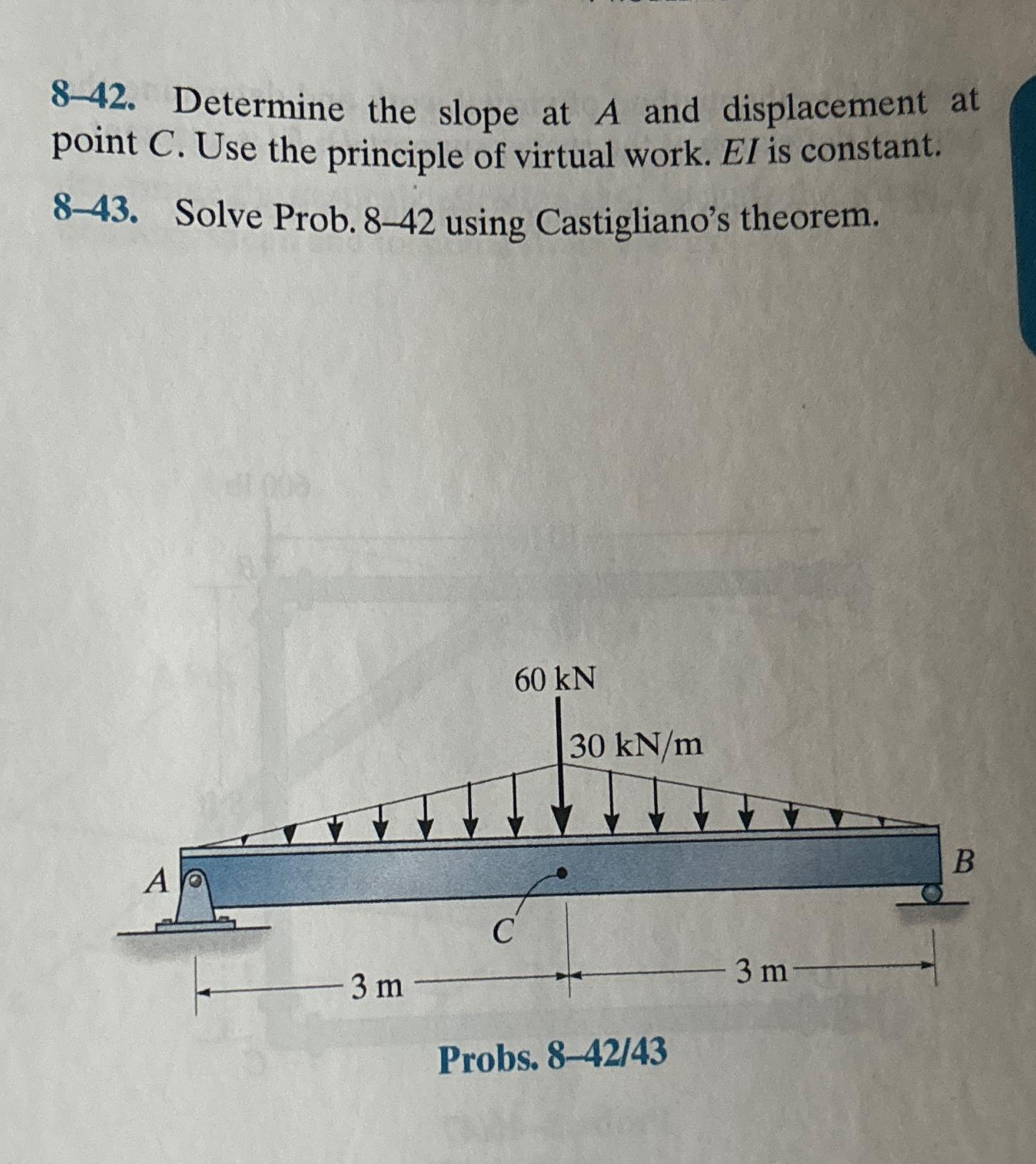 8 - 4 2 . Determine the slope at A and