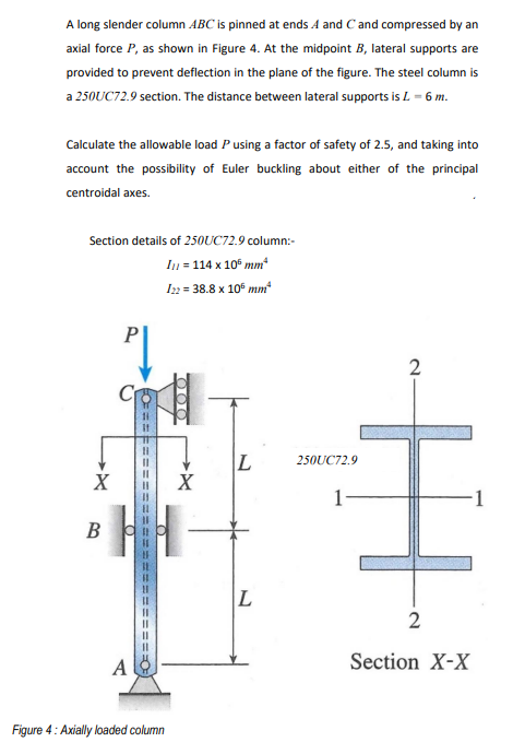 A long slender column ABC is pinned at ends A and