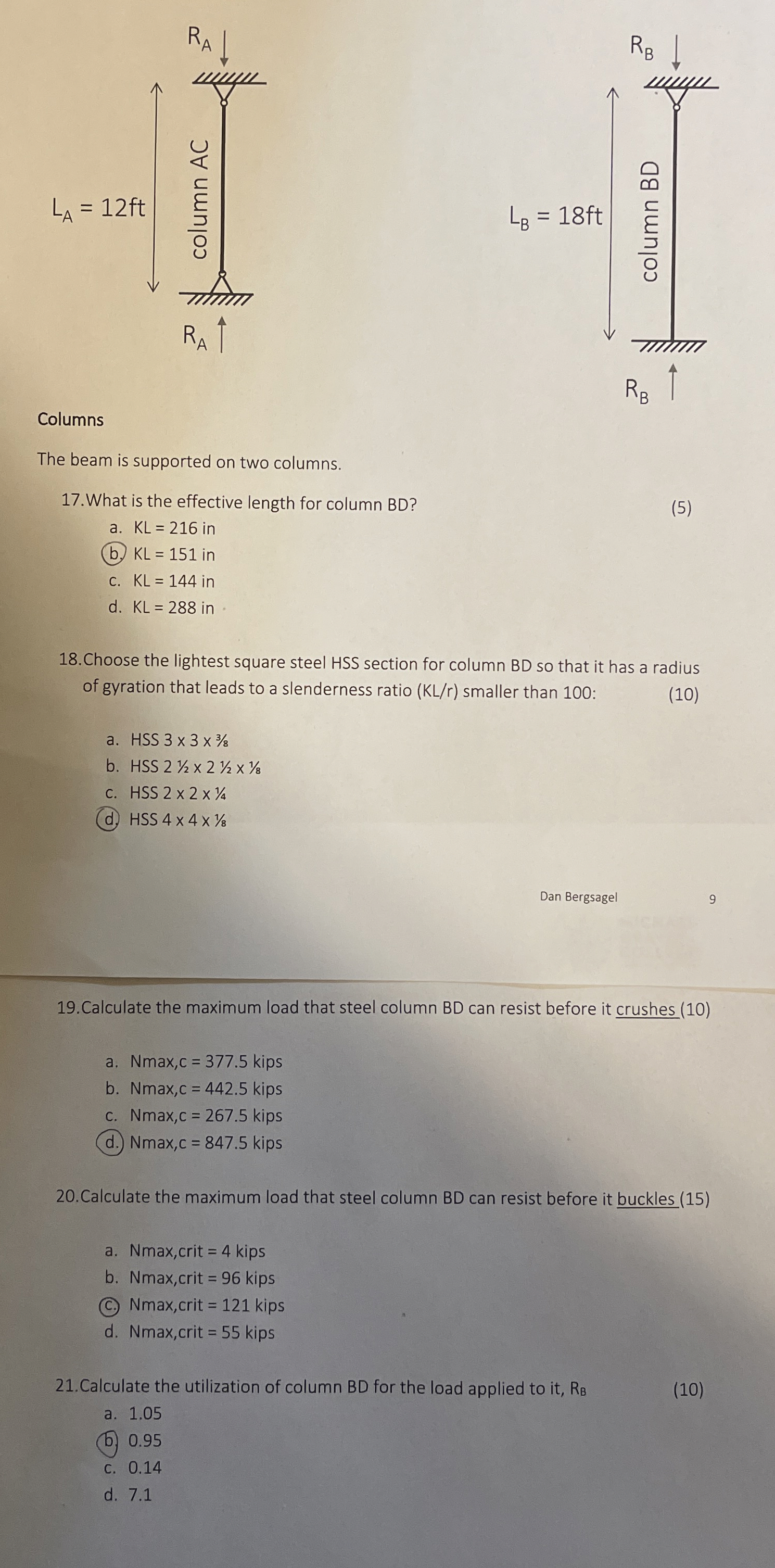 Columns The beam is supported on two columns. 1 7