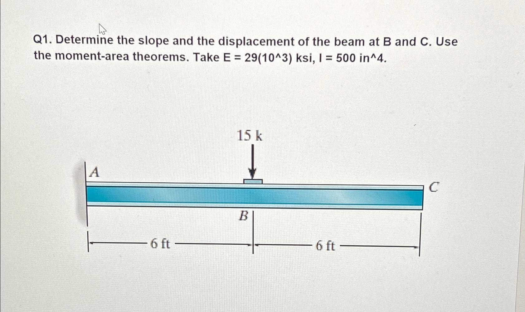 Q 1 . Determine the slope and the displacement of