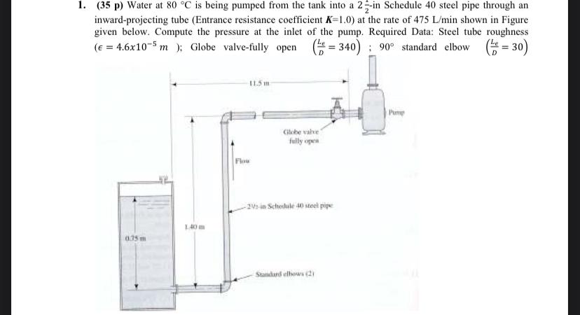 ( 3 5 p ) Water at 8 0 C is being pumped from the