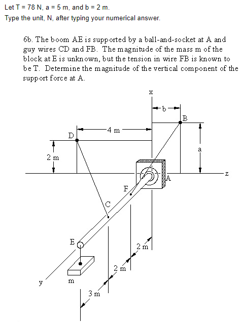 Let T = 7 8 N , a = 5 m , and b = 2 m . Type the
