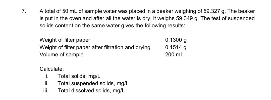 A total of 5 0 m L of sample water was placed in