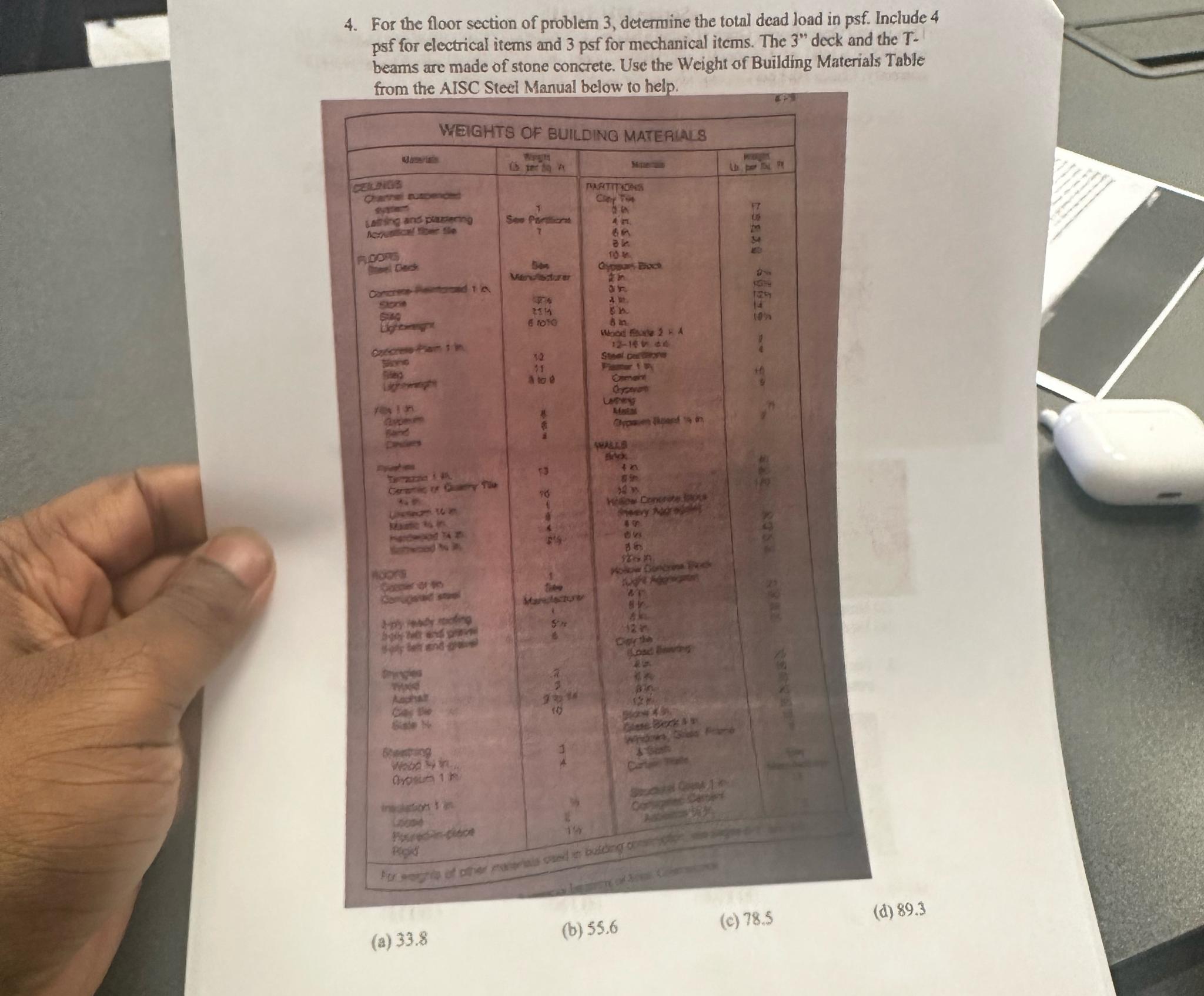 For the floor section of problem 3 , determine
