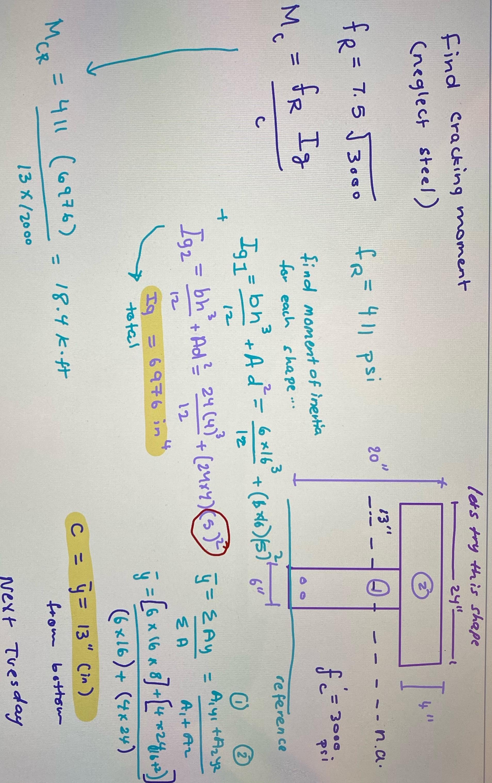 Find cracking moment ( neglect steel ) f R = 7 .