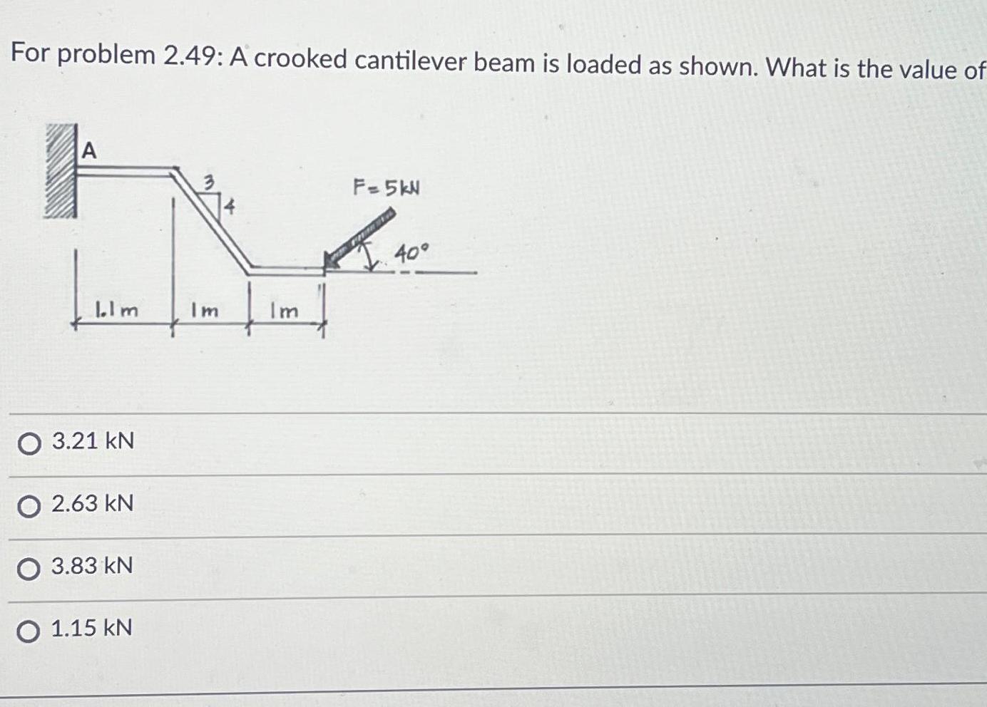 For problem 2 . 4 9 : A crooked cantilever beam