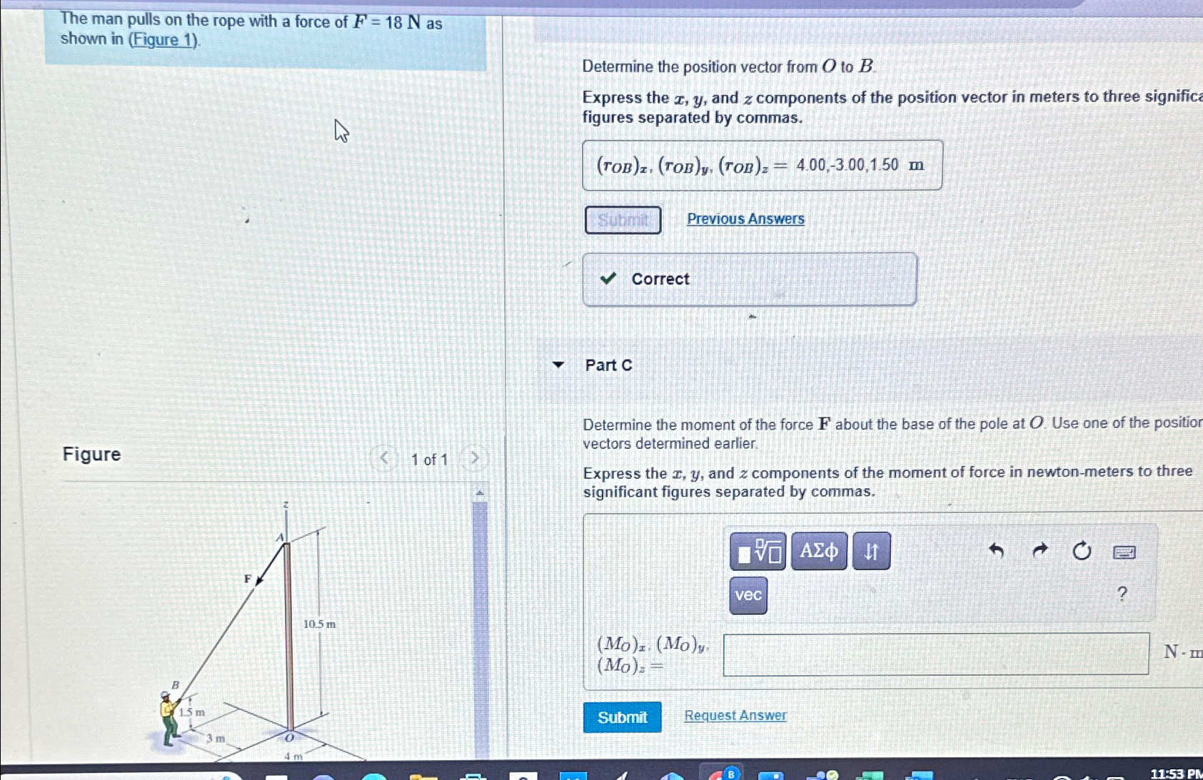 The man pulls on the rope with a force of F = 1 8