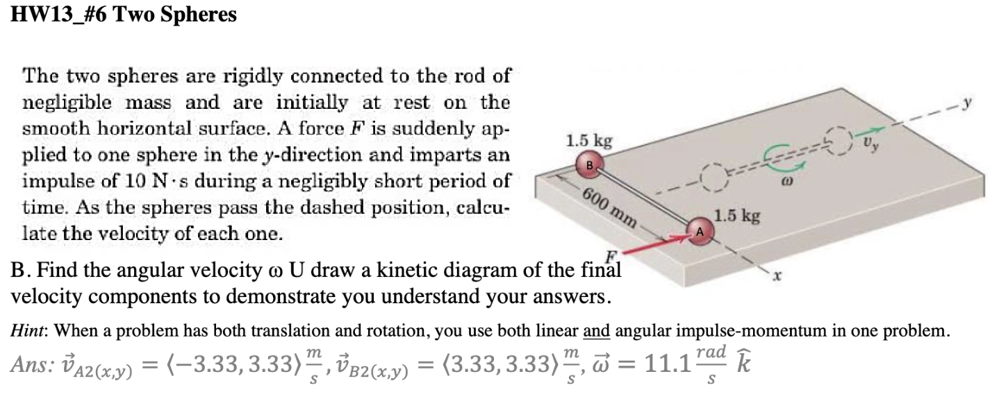 two spheres are rigidly connected to the rod of