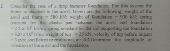 2 Consider the case of a drop hammer foundation.