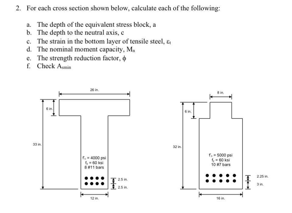 For each cross section shown below, calculate