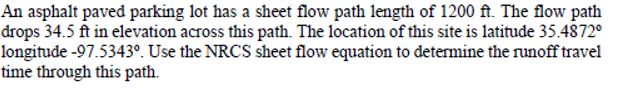An asphalt paved parking lot has a sheet flow