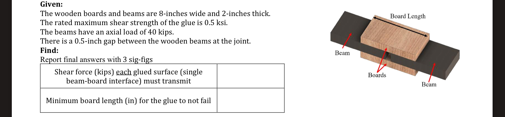 Given: The wooden boards and beams are 8 - inches