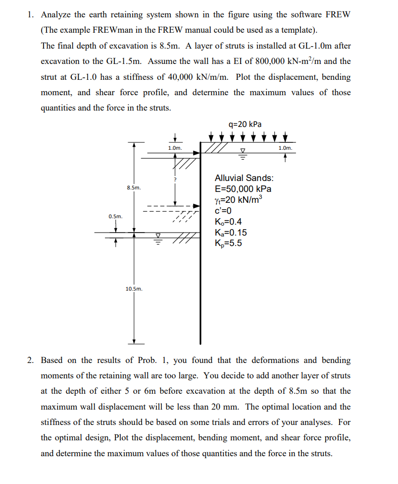Analyze the earth retaining system shown in the