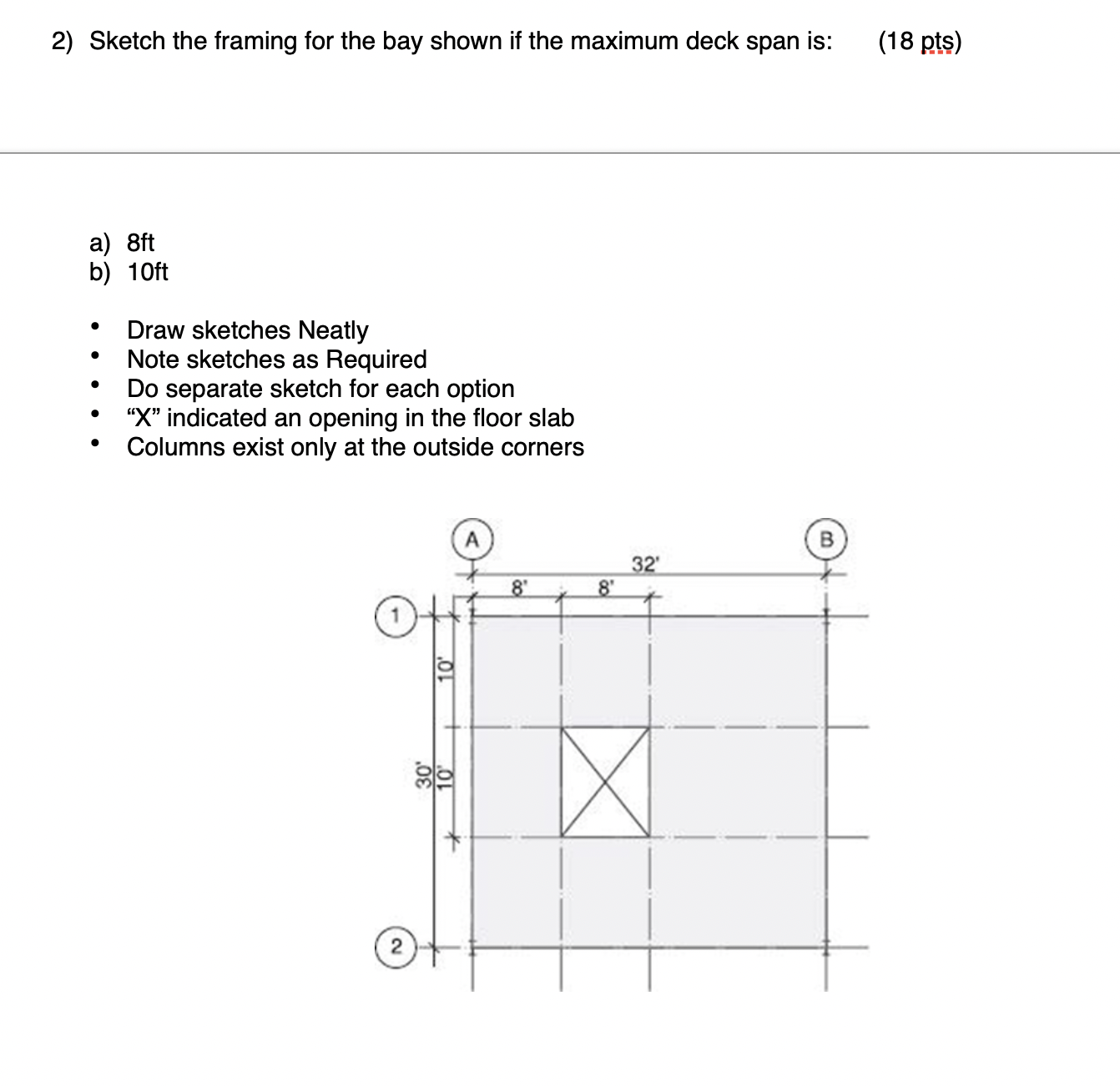 Sketch the framing for the bay shown if the