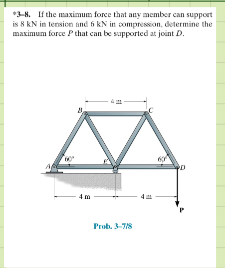 * 3 - 8 . If the maximum force that any member