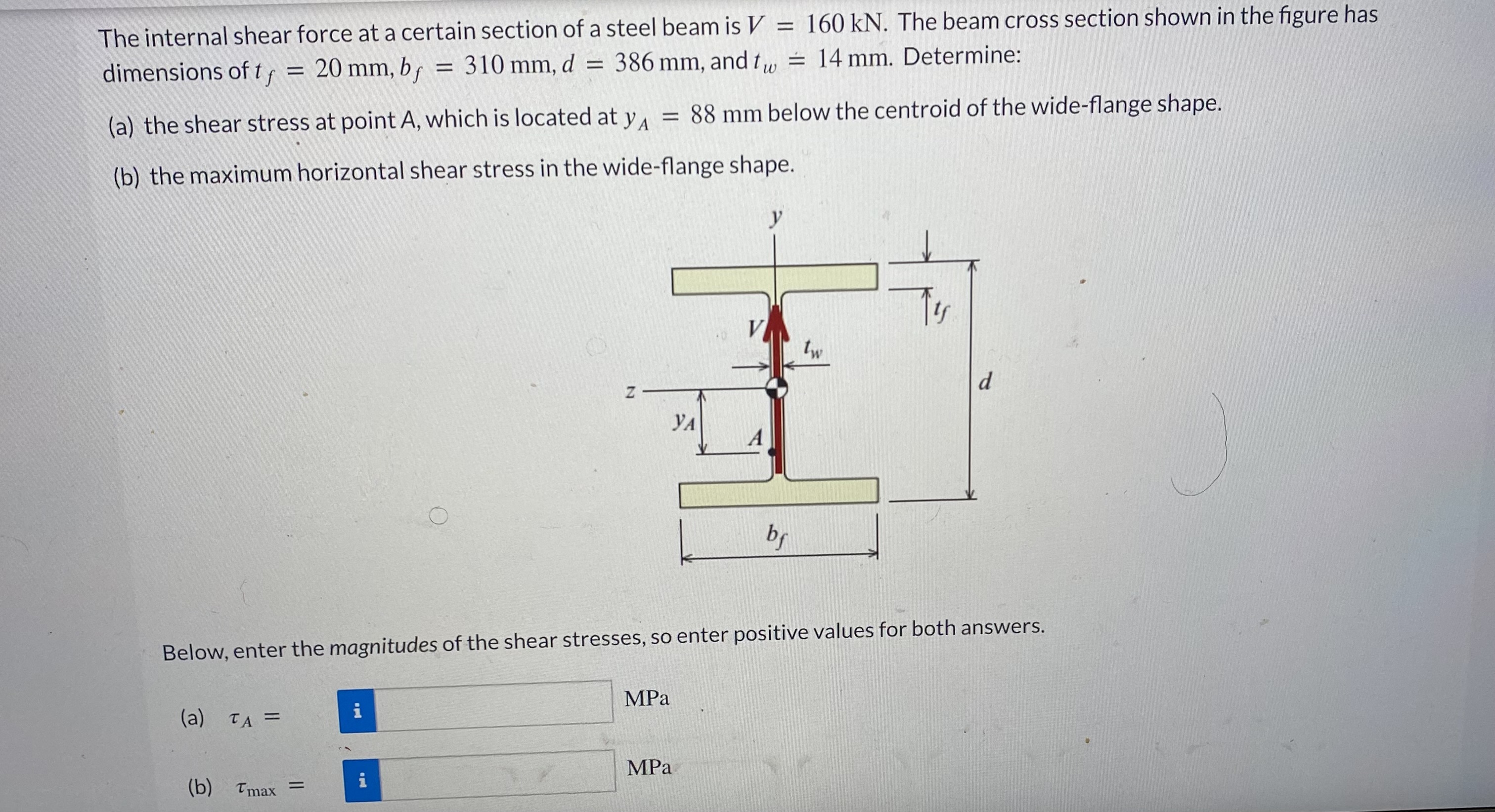 The internal shear force at a certain section of