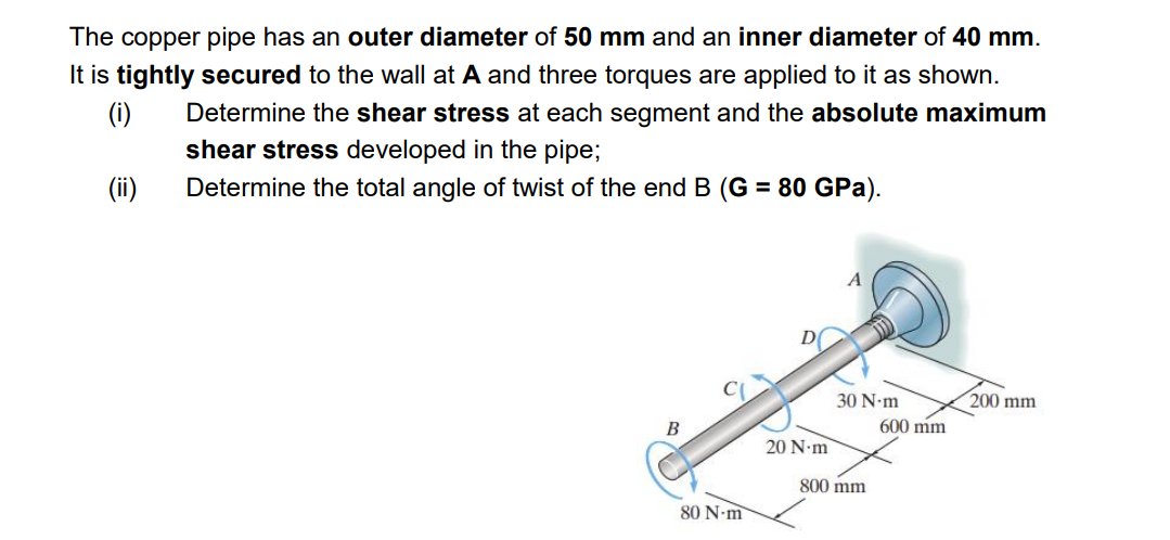 The copper pipe has an outer diameter of 5 0 m m