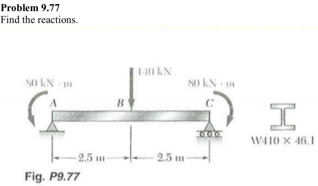 Problem 9 . 7 7 Find the reactions.