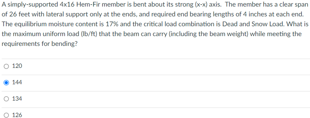 A simply - supported 4 1 6 Hem - Fir member is
