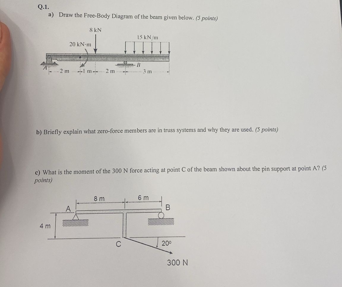 Q . 1 . a ) Draw the Free - Body Diagram of the